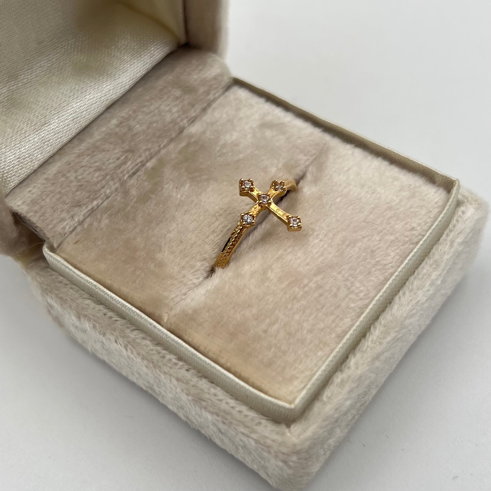 ANILLO CRUZ CON CIRCONES  ORO AMARILLO 18K / TALLA 7 / 1,81 GR / 2 MM