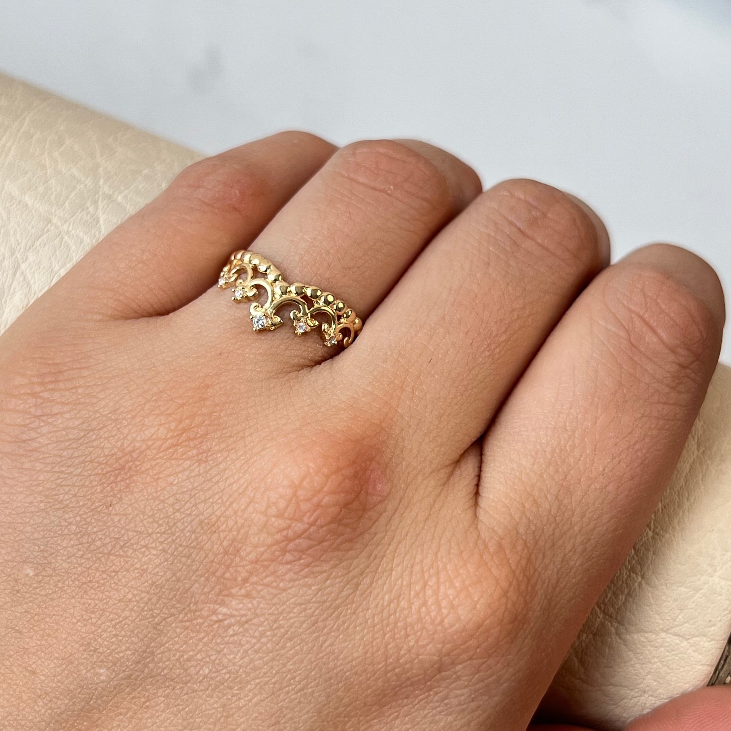 ANILLO CORONA CIRCON BLANCO ORO AMARILLO 18K / TALLA 6/5 / 1,9 GR / 1,7 MM