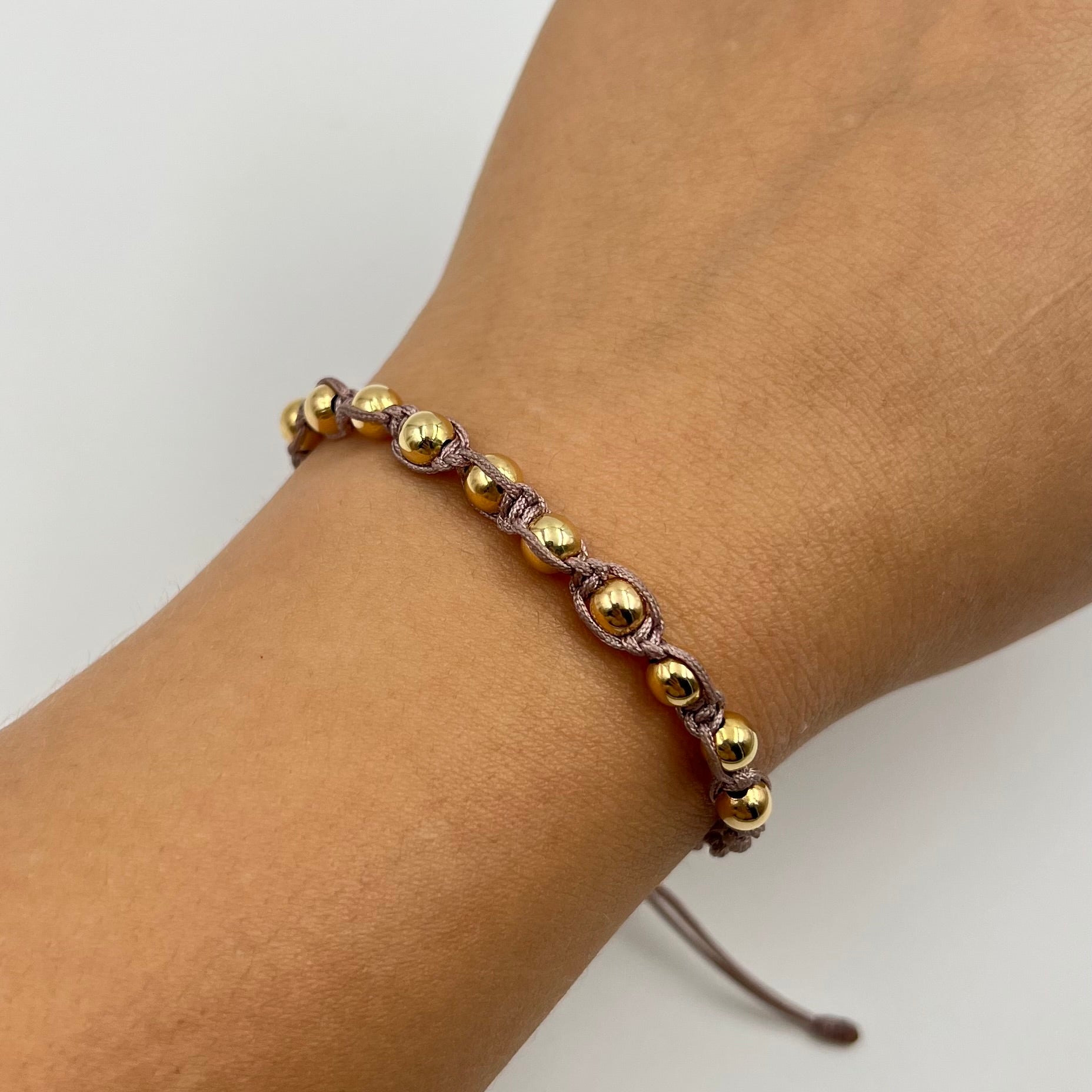 PULSERA TEJIDA ORO ROSA / ENTORCHADA / BOLA LISA 5MM
