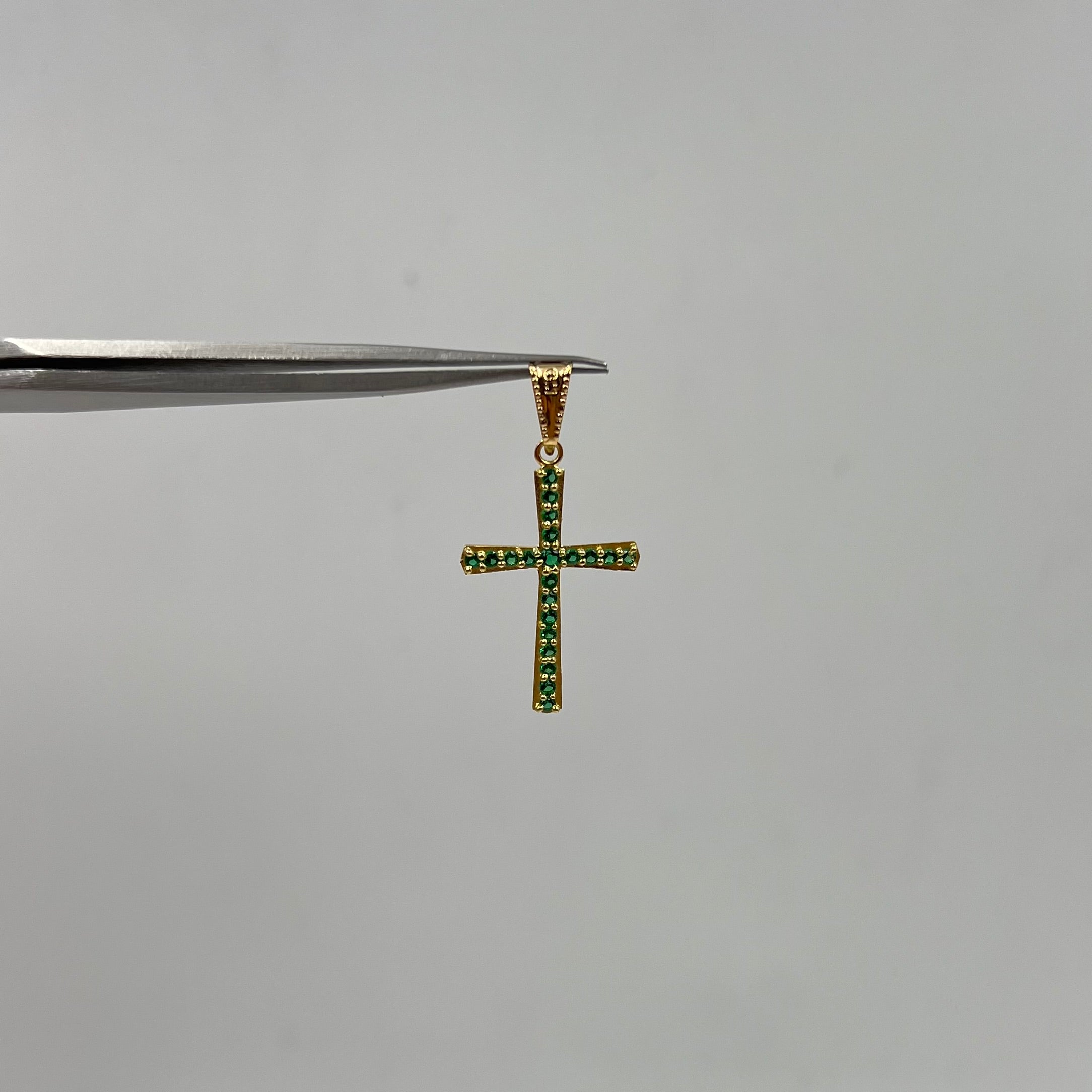 DIJE CRUZ CIRCONES VERDES ORO AMARILLO 18K 1,00 GR / 25 MM / 1,6 CM