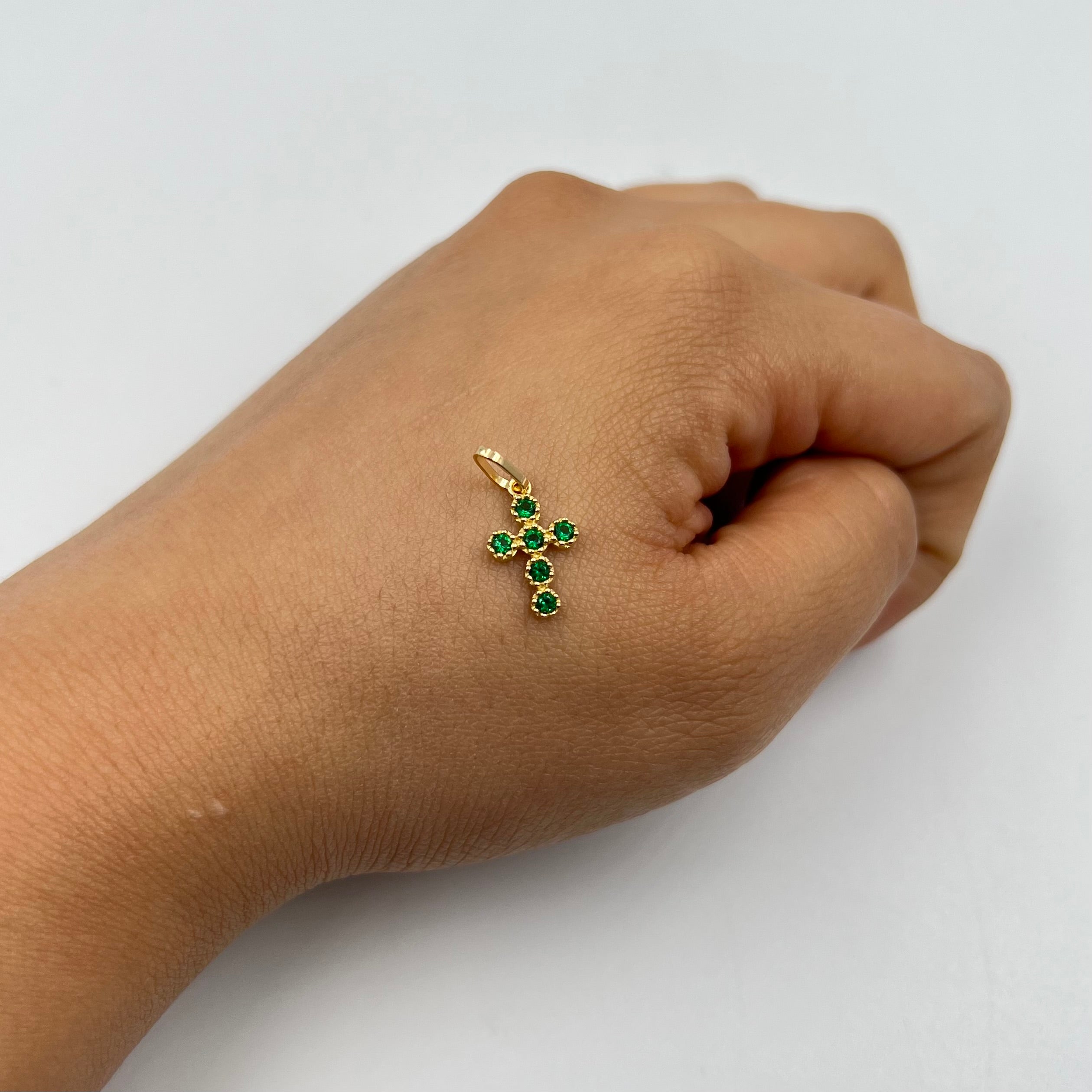 DIJE CRUZ CASTING CIRCULAR VERDE  ORO AMARILLO 18K +1 / 0,63 GR / 3 MM / 1,4 CM