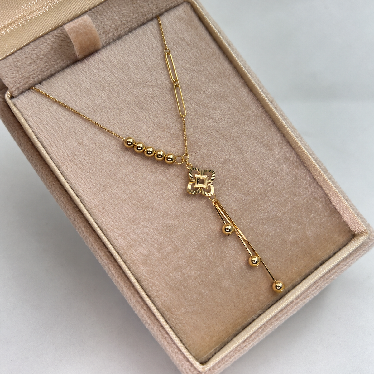 CADENA ITALY MINI FRANCO ESPECIAL TREBOL Y BOLA LISA ORO AMARILLO 18K +3 / 1,22 GR / 0,5 MM / 45 CM