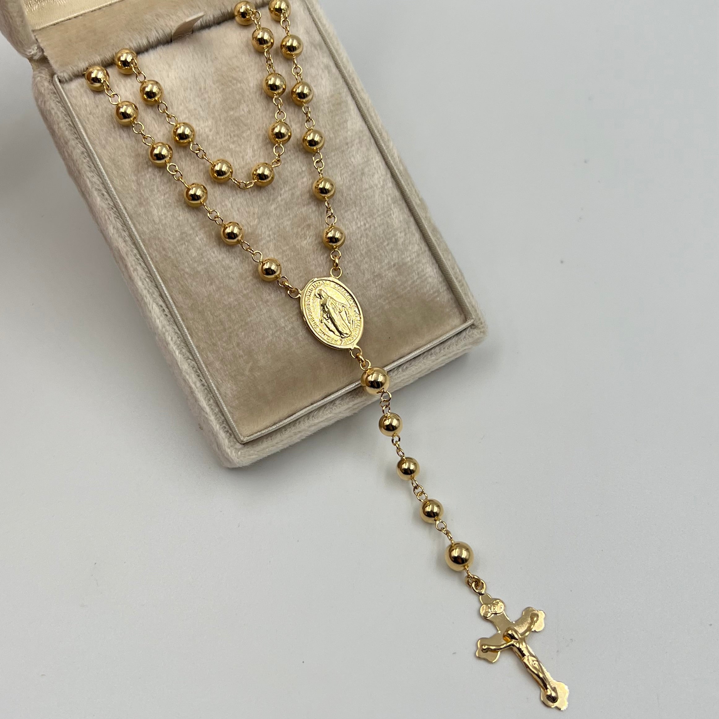 ROSARIO BOLA LISA VIRGEN MILAGROSA ORO AMARILLO 18K +1 / 14,23 GR / 5 MM / 60 CM