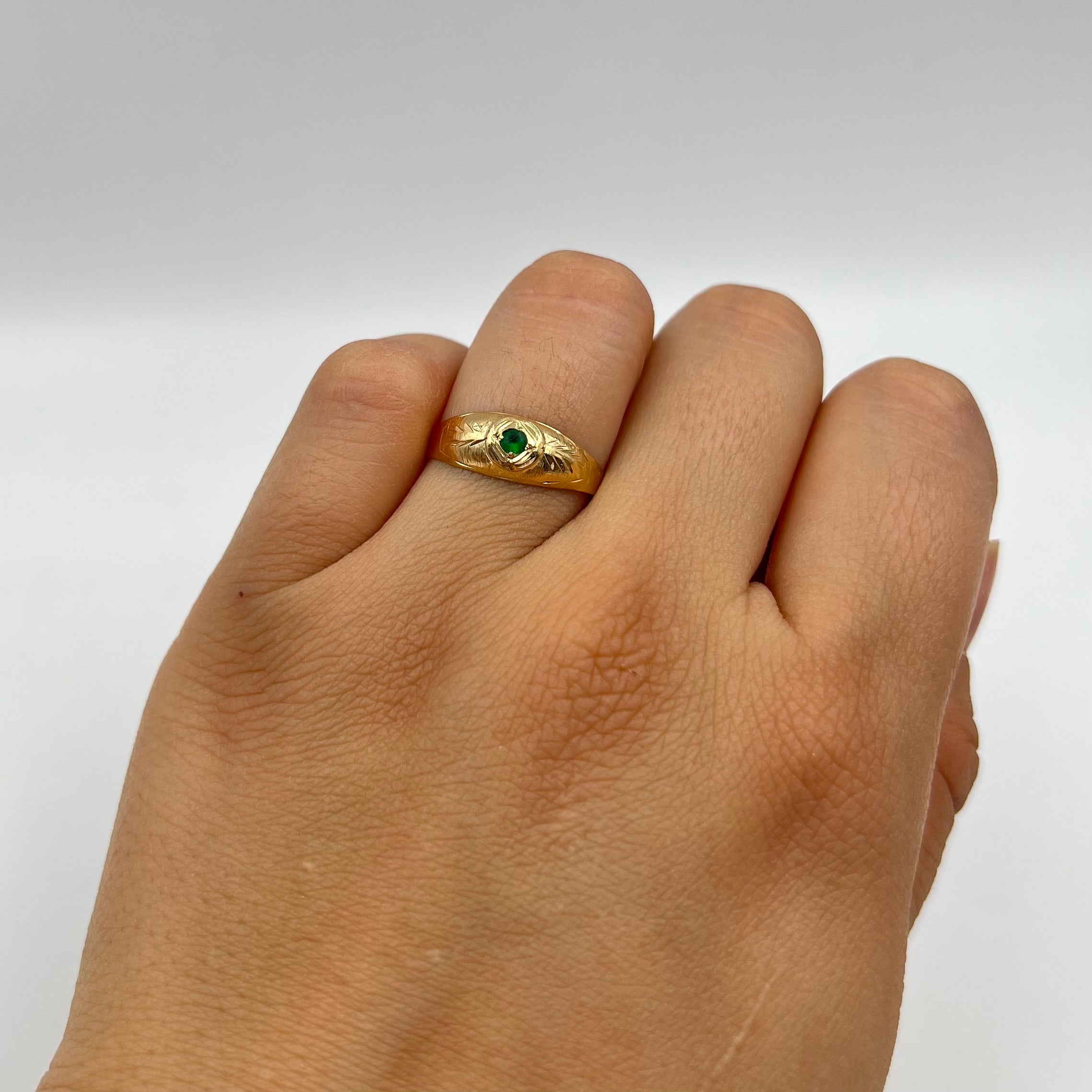ANILLO TROQUELADO CIRCON VERDE ORO AMARILLO 18K / TALLA 7 / 1,05 GR / 6 MM