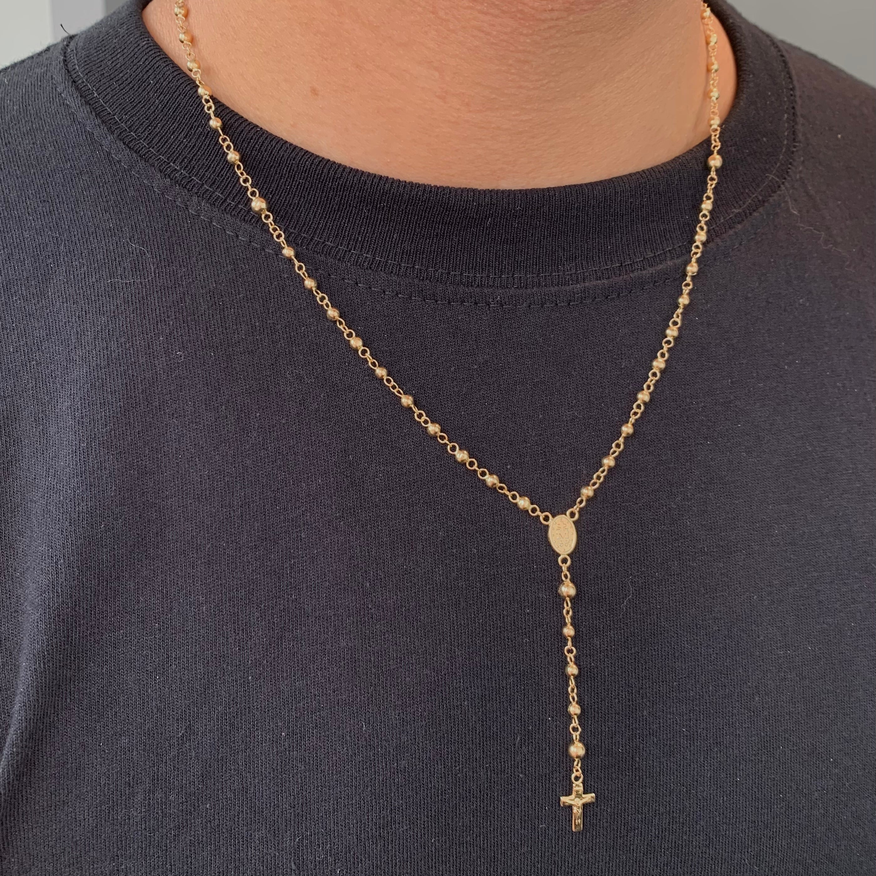 ROSARIO - CAMANDULA VIRGEN MILAGROSA / BOLAS LISAS 3MM - 4MM  ORO AMARILLO 18K 6,7 GR / 4 MM / 55 CM