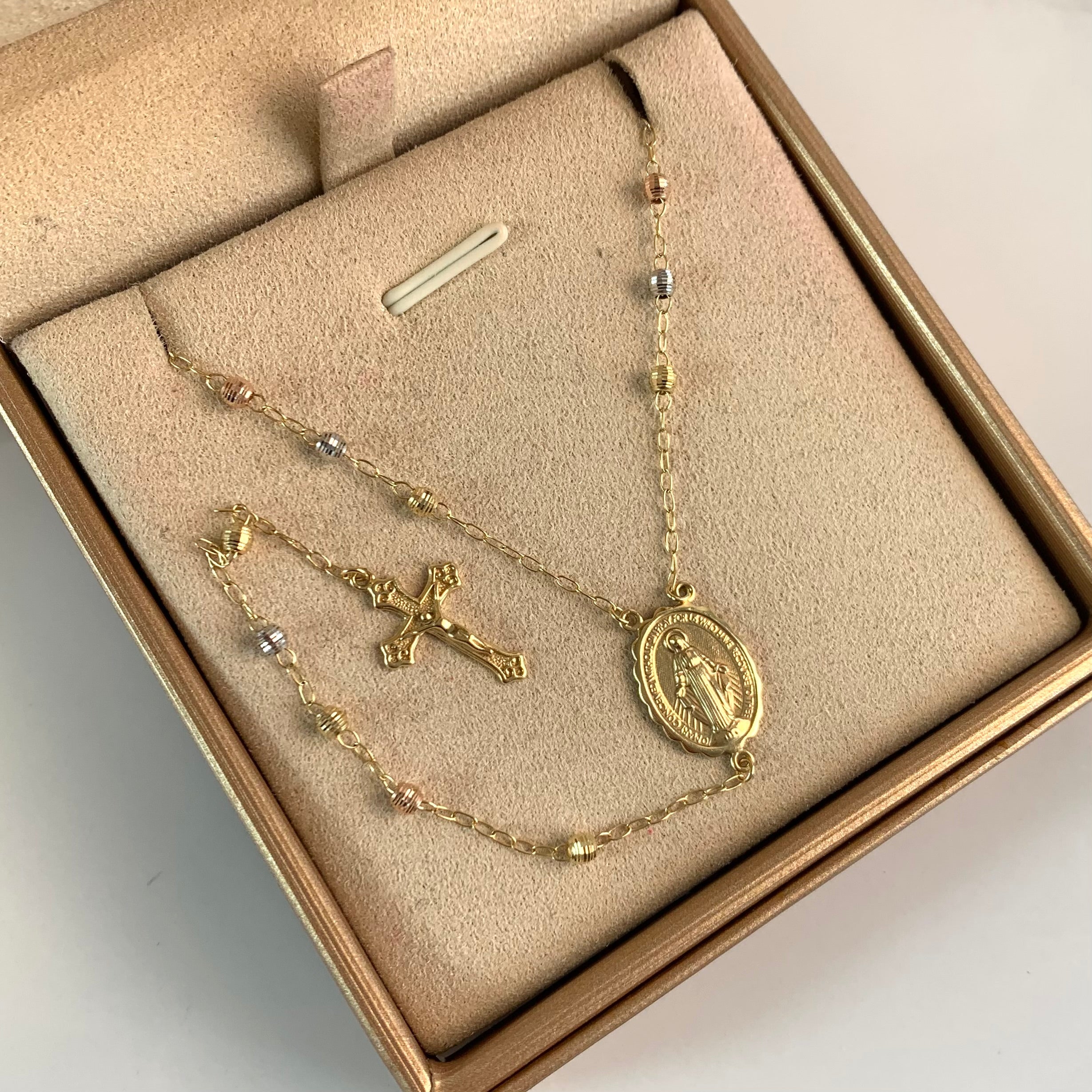ROSARIO - CAMANDULA ITALY VIRGEN MILAGROSA / BOLAS DISCOTECA TRES OROS 18K 6,7 GR / 3 MM / 65 CM