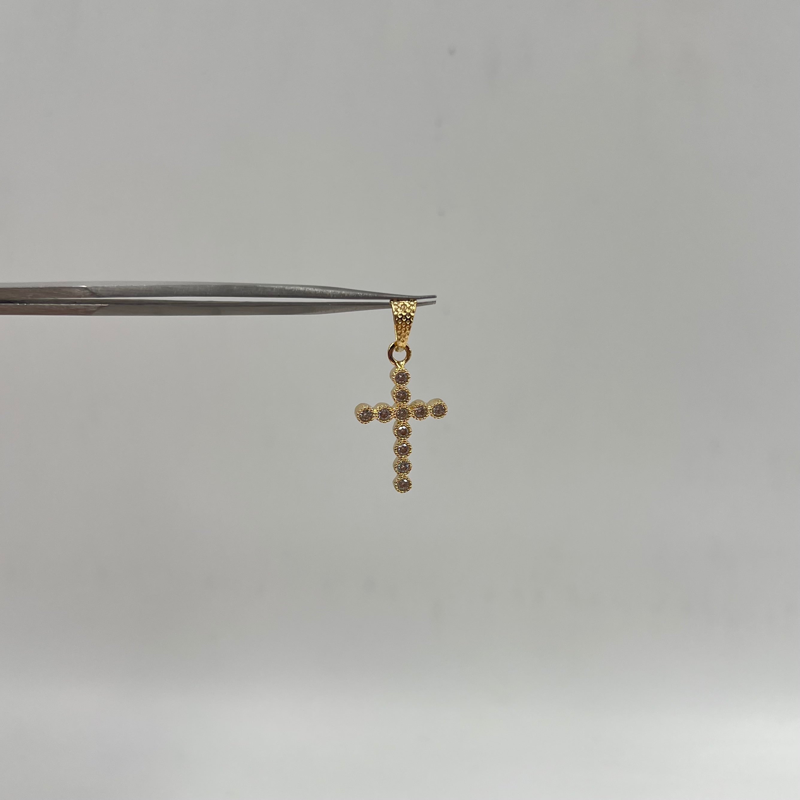 DIJE CRUZ CIRCULAR CIRCON BLANCO  ORO AMARILLO 18K 1,97 GR / 3 MM / 2,3 CM