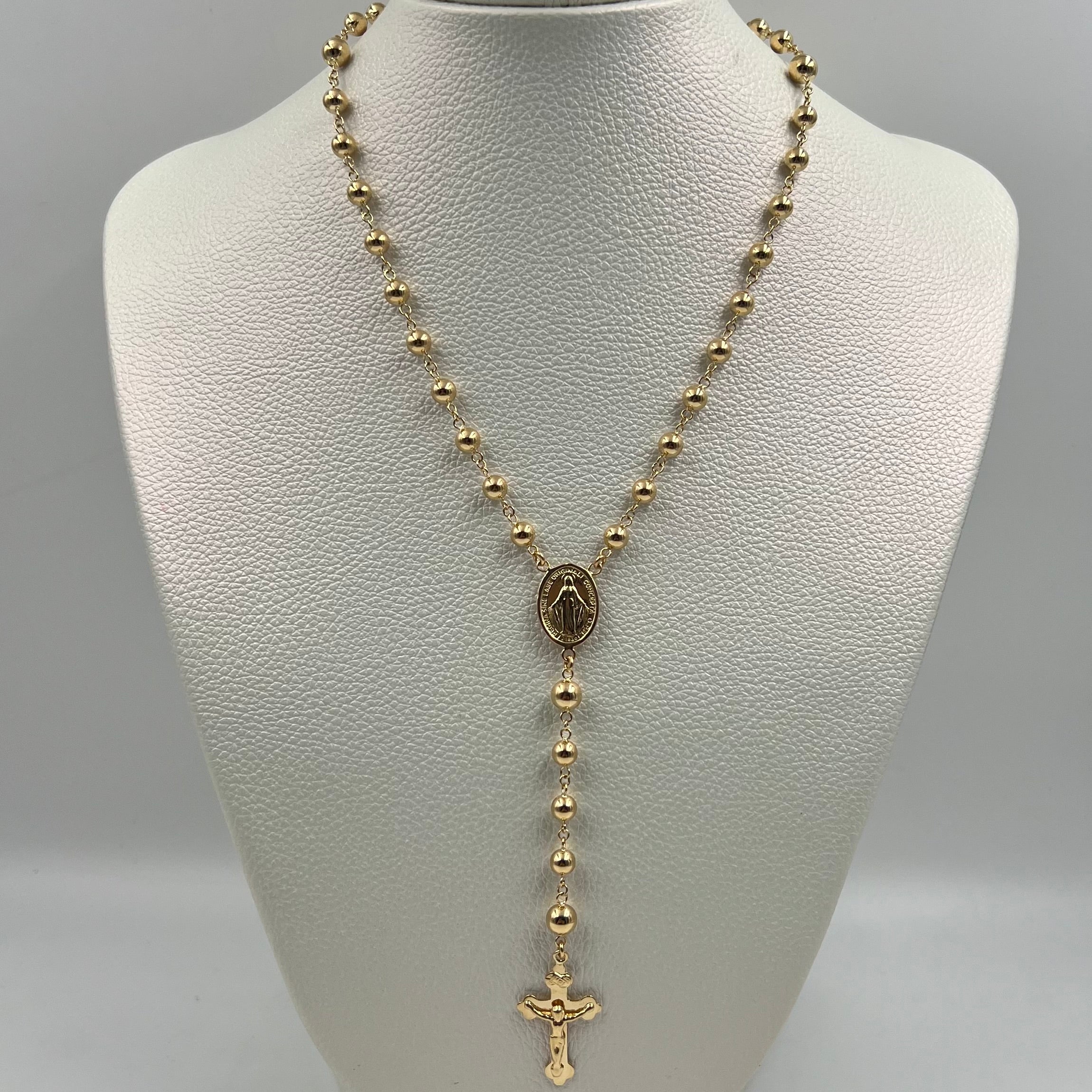 ROSARIO BOLA LISA VIRGEN MILAGROSA ORO AMARILLO 18K +1 / 14,23 GR / 5 MM / 60 CM