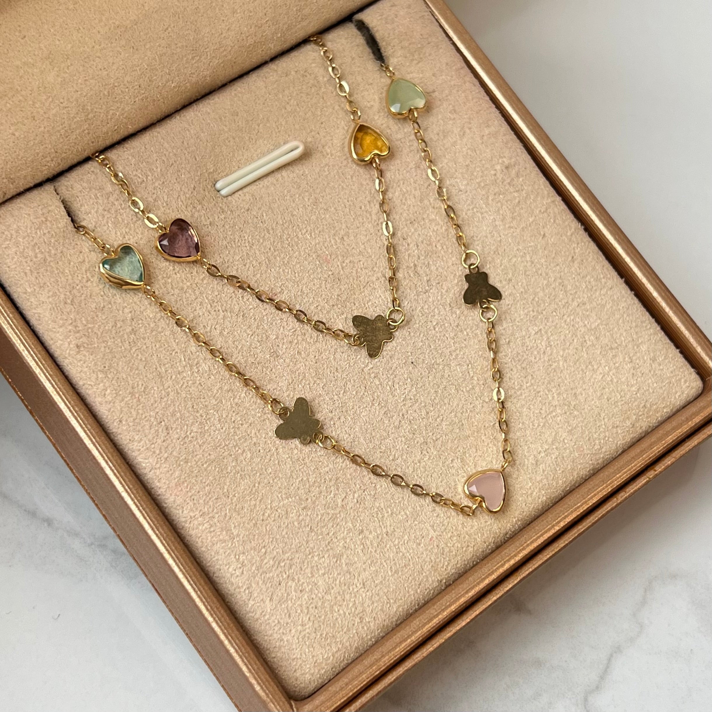 CADENA ITALY ROLL-ON DIJE MARIPOSA Y CORAZON  ORO AMARILLO 18K +4 / 2,13 GR / 1,4 MM / 45 CM