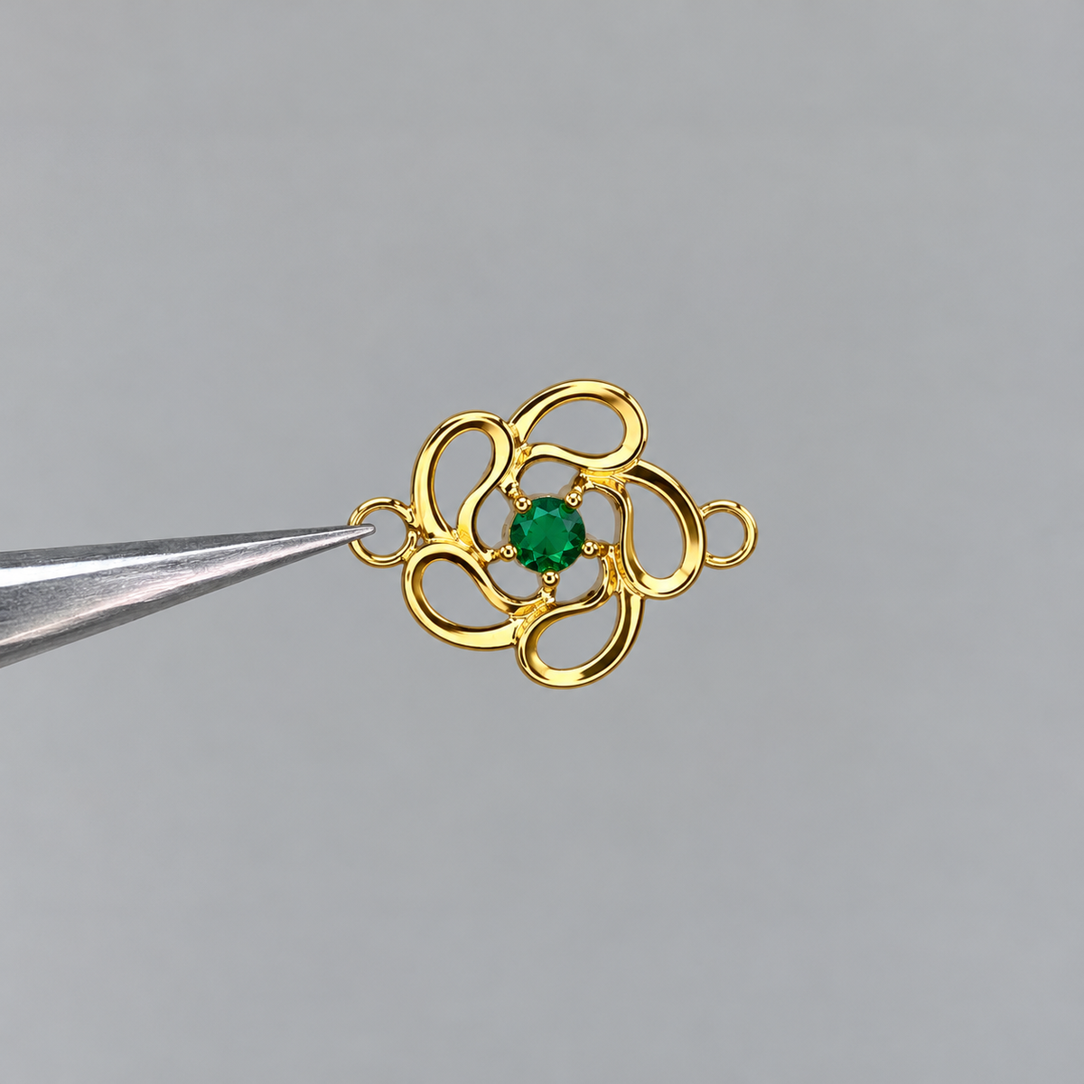 HERRAJE FLOR CIRCON VERDE ORO AMARILLO 18K 0,63 GR / 1,6 CM