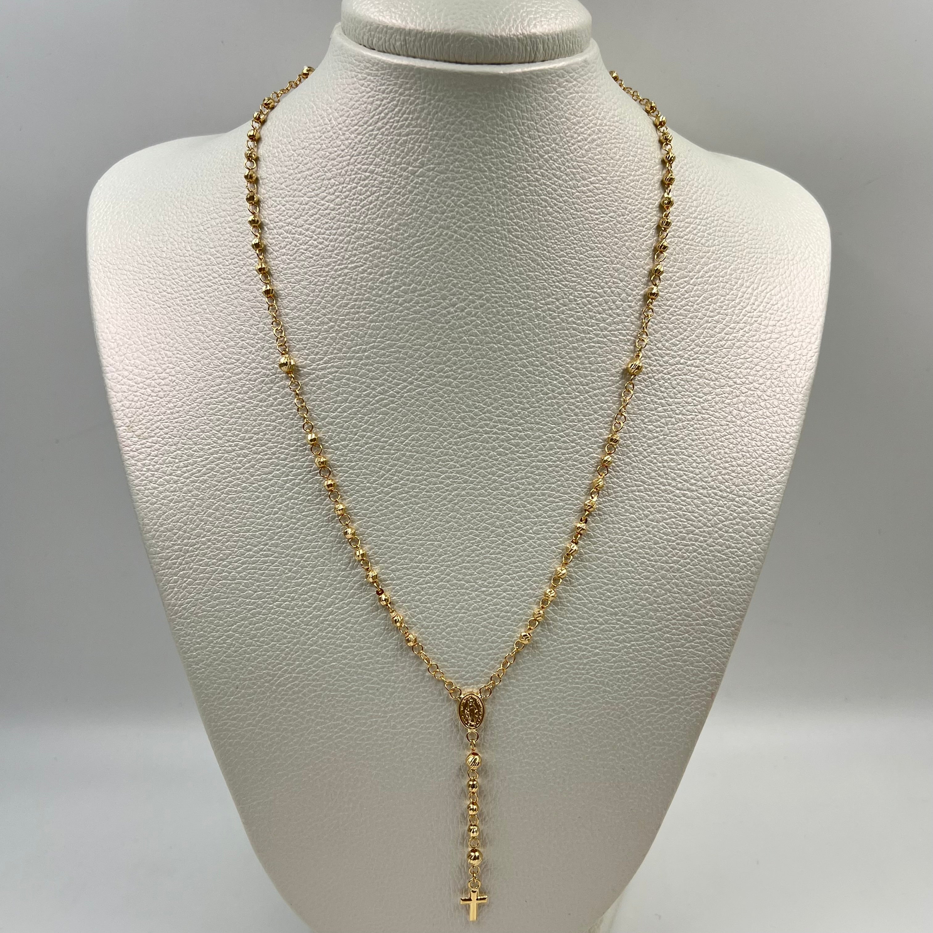 ROSARIO DIAMANTADO VIRGEN MILAGROSA ORO AMARILLO 18K 6,22 GR / 3 MM / 45 CM