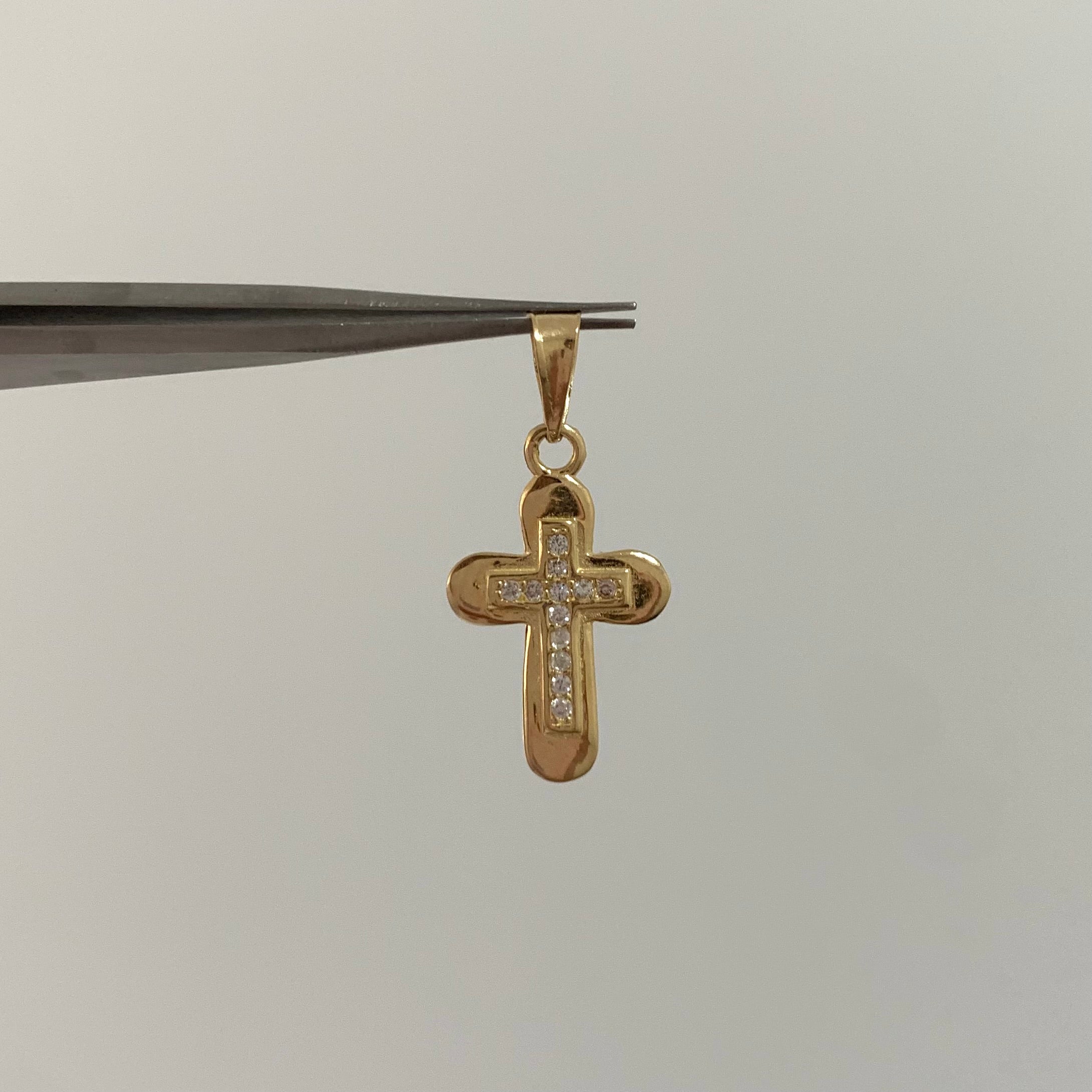 DIJE CRUZ CIRCONES BLANCOS  ORO AMARILLO 18K 1,4 GR / 1,3 MM / 2,1 CM