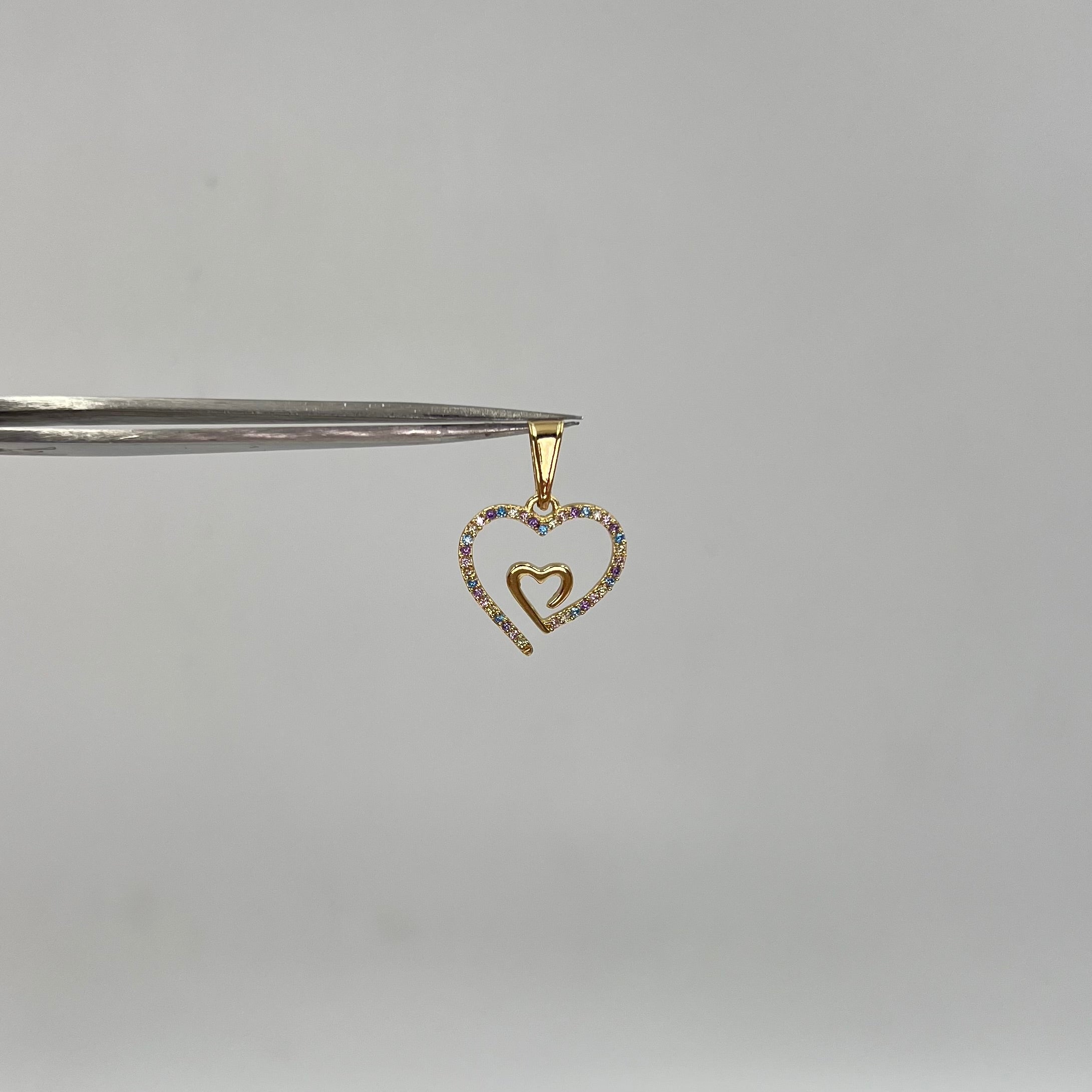 DIJE CORAZON CIRCONES COLORES ORO AMARILLO 18K 1,38 GR / 16 MM / 1,6 CM